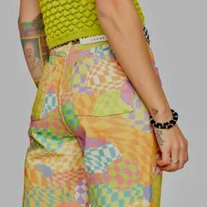 Ragged Priest Sensory Checkered Multicolor Shorts Jorts Size 24 Women High Rise